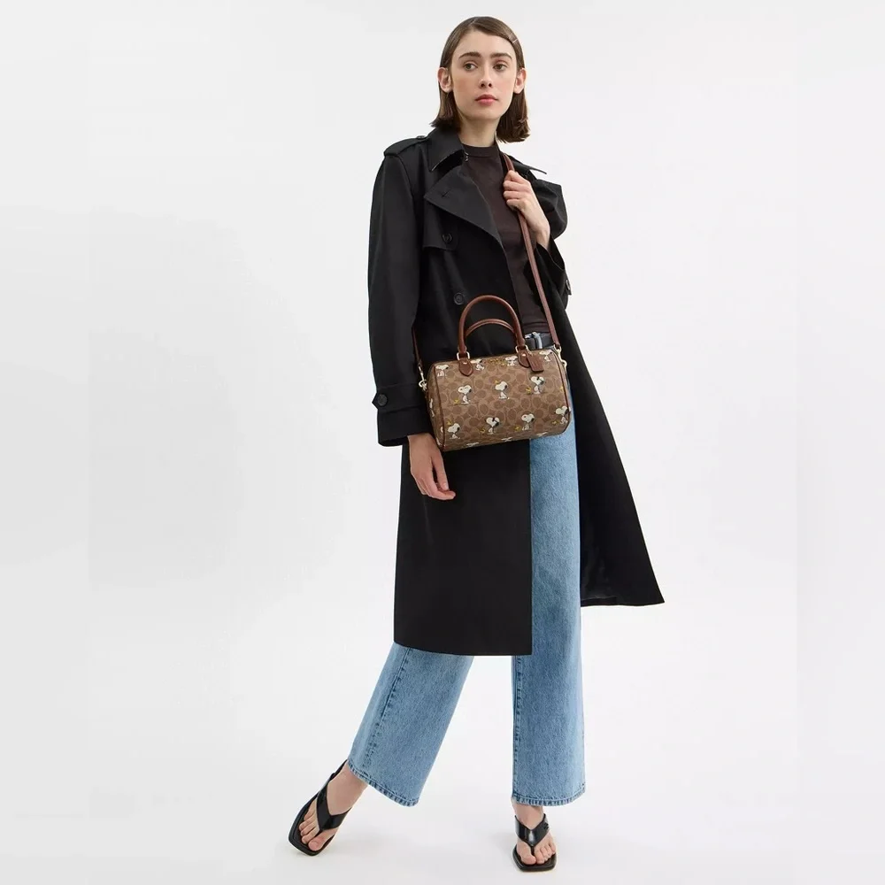 NWT Coach X Peanuts Rowan Satchel Bag In Signature With Snoopy Print - Picture 7 of 10